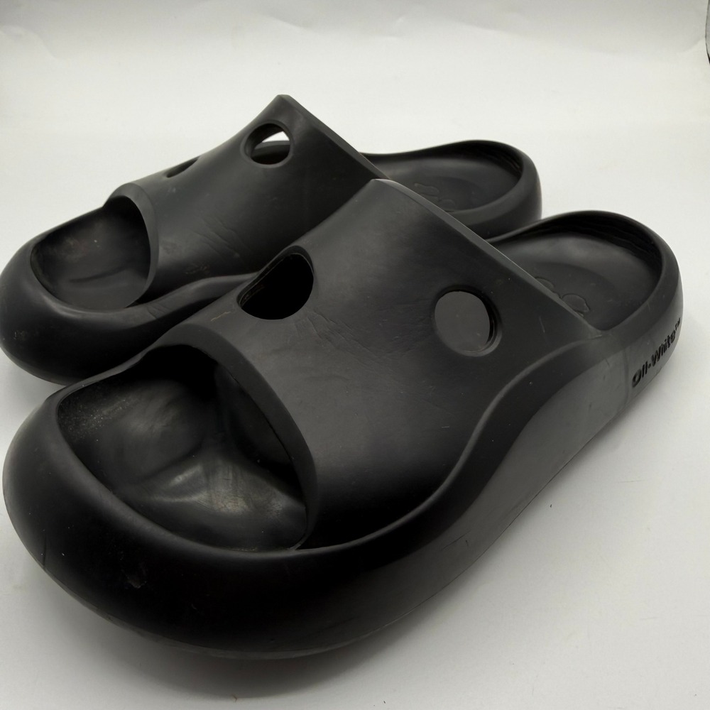Off-White Meteor Rubber Slides Black Cut-Out Sandals Made in Italy Size 36
